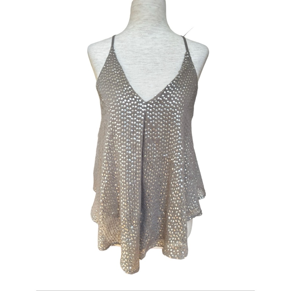 Zara Taupe Strappy Metallic Slip Top, NWOT, S